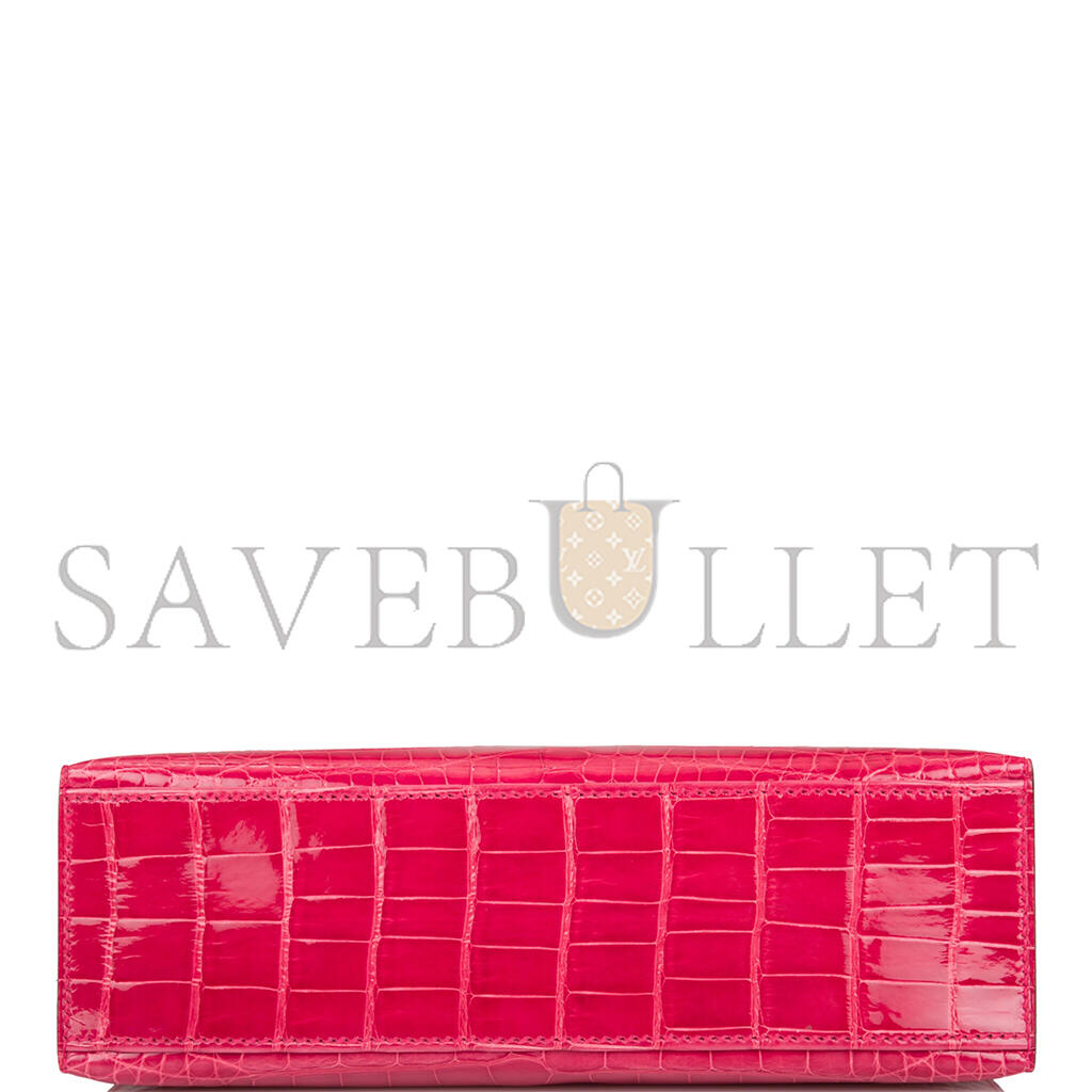 H**mes master rose extreme mini kelly pochette of shiny mississippiensis alligator palladium hardware (22*14*7cm)